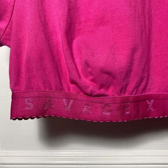 FREE W PURCHASE Savage X Fenty | Cotton Jersey Logo Crop Top in Pink - Picture 8 of 12
